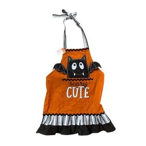 Burton + Burton Halloween Bat Apron Scary Cute Orange Cotton Ruffle 9747261